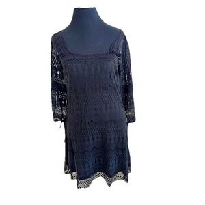 Solitaire by Ravi Khosla Black Lace Lined Empire Waist Boho Dress Sz. M Festival